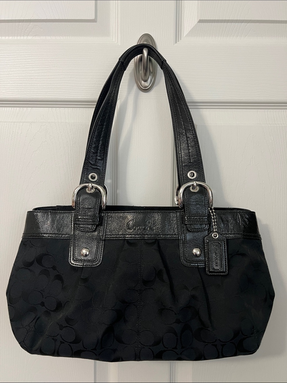 COACH Y2K Black SoHo Signature Shoulder Carryall Bag with Leather Trim